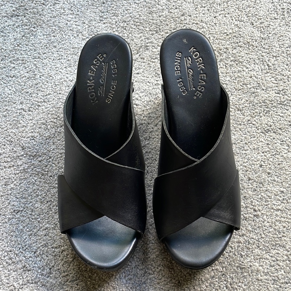 Black Leather Kork - Ease Platform Sandals - Size 7